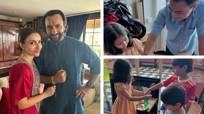 Soha Ali Khan's daughter Inaaya tied rakhi to Taimur, Jeh and house staff. Soha Ali Khan's daughter Inaaya tied rakhi to Taimur, Jeh and house staff.
