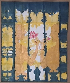 The Batik method of dyeing has been used to bring a surprise element to the background in this painting by Audronė Brazauskaitė. The Batik method of dyeing has been used to bring a surprise element to the background in this painting by Audronė Brazauskaitė.