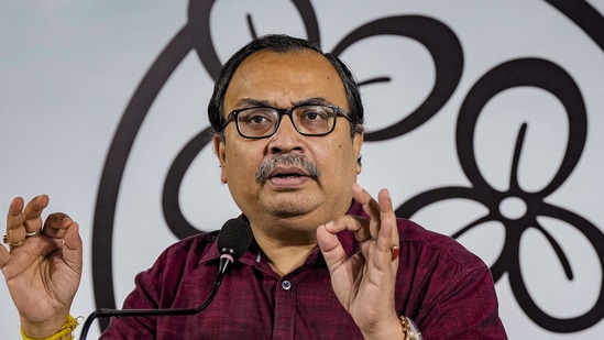 TMC leader Kunal Ghosh during a press conference at the party office in Kolkata, on April 7.(PTI)