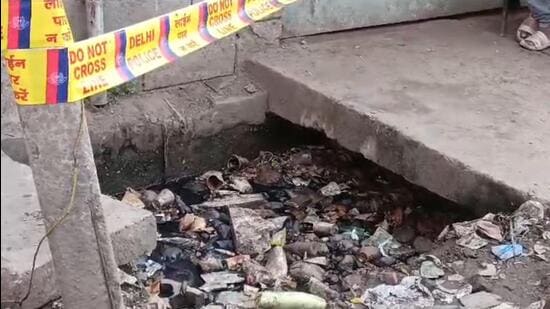 The uncovered part of the drain where the boy fell. (HT)