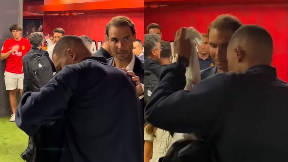 Kylian Mbappe gifts his Real Madrid jersey to Rafael Nadal after dull La Liga debut against Mallorca