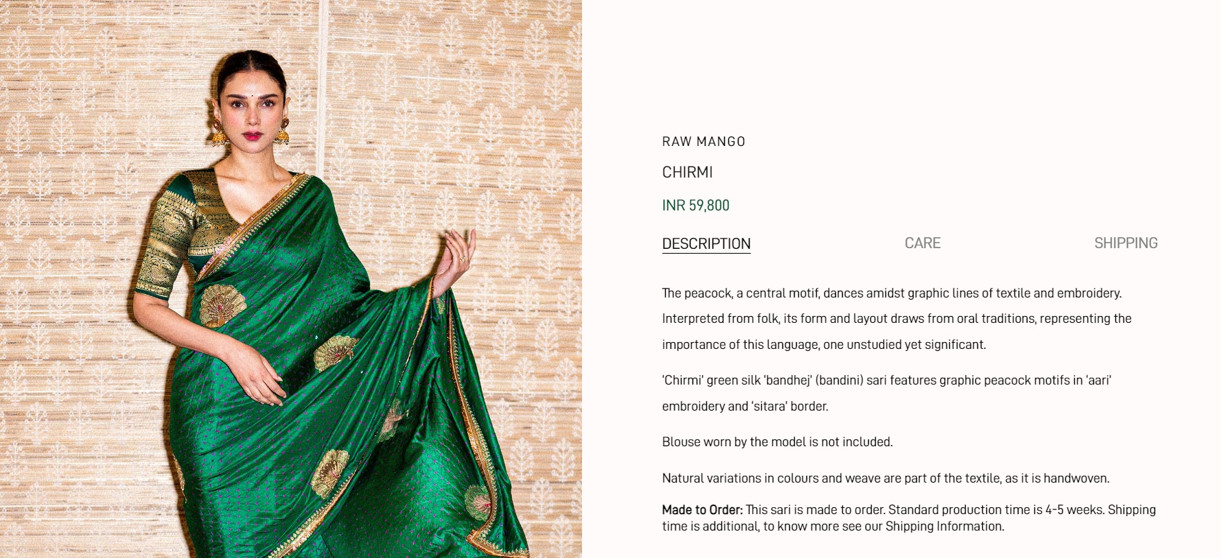 The green colour variation of the silk saree costs Rs. 59,800