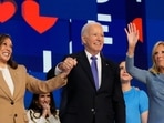 President Joe Biden stands with Democratic presidential nominee Vice President Kamala Harris and first lady Jill Biden during the first day of Democratic National Convention, Monday, Aug. 19, 2024, in Chicago. (AP Photo/Jacquelyn Martin)