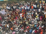 People block railway tracks to protest against the alleged sexual abuse of two girls at a school at Badlapur railway station in Thane on Tuesday. People block railway tracks to protest against the alleged sexual abuse of two girls at a school at Badlapur railway station in Thane on Tuesday.