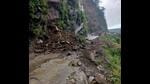 A stretch of the Chandigarh-Manali National Highway 21 was closed due to a landslide triggered by heavy rain at 4 Miles near Pandoh in Mandi district on Tuesday. (HT Photo) A stretch of the Chandigarh-Manali National Highway 21 was closed due to a landslide triggered by heavy rain at 4 Miles near Pandoh in Mandi district on Tuesday. (HT Photo)