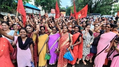 Anganwadi workers and helpers, who come under the state women and child welfare department, are currently paid  ₹10,500 and  ₹5,500 per month, respectively. In December 2023, following a long-drawn agitation, the state government had promised to raise their salaries along the lines of ASHA workers, who come under the public health department (HT PHOTO)