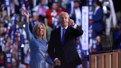 First Lady Jill Biden and US President Joe Biden wave to the audience during the first day of the Democratic National Convention at the United Center in Chicago, Illinois, on Monday. (AFP) First Lady Jill Biden and US President Joe Biden wave to the audience during the first day of the Democratic National Convention at the United Center in Chicago, Illinois, on Monday. (AFP)