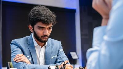 India’s D Gukesh plays world champion Ding Liren of China in Round 1 of the Sinquefield Cup in St. Lucia. (FIDE) India’s D Gukesh plays world champion Ding Liren of China in Round 1 of the Sinquefield Cup in St. Lucia. (FIDE)