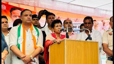 Kumari Selja addressing a gathering in Karnal. (HT photo) Kumari Selja addressing a gathering in Karnal. (HT photo)