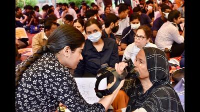 Residents were seen using their medical equipment to examine patients, review CT scans and X-rays. (HT Photo) Residents were seen using their medical equipment to examine patients, review CT scans and X-rays. (HT Photo)
