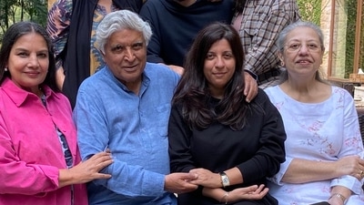 Shabana Azmi, Javed Akhtar, Zoya Akhtar, and Honey Irani pose together. Shabana Azmi, Javed Akhtar, Zoya Akhtar, and Honey Irani pose together.