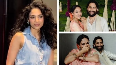 Sobhita Dhulipala blushed at Angry Young Men screening as paps asked her about Naga Chaitanya. Sobhita Dhulipala blushed at Angry Young Men screening as paps asked her about Naga Chaitanya.