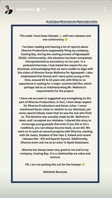 Abhishek Banerjee's statement on Instagram Abhishek Banerjee's statement on Instagram