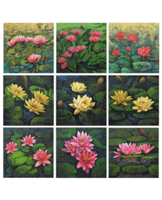 An acrylic on canvas by self-taught artist Sanjay Soni, who portrays his thoughts and emotions through his paintings and landscapes. This work, which is part of his Lotus Series, is exhibited at exhibition titled Summerscapes.