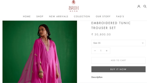Kareena Kapoor's pink kurta set is from the brand BRIH and costs ₹ 30,800. (www.brih.in) Kareena Kapoor's pink kurta set is from the brand BRIH and costs ₹ 30,800. (www.brih.in)
