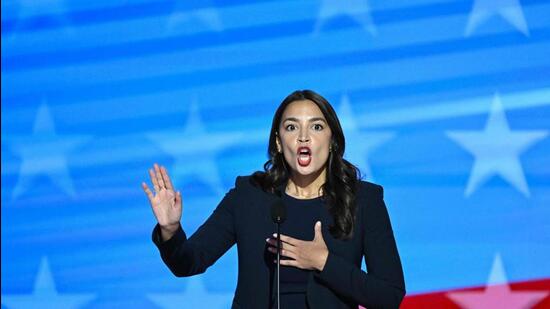 US Representative Alexandria Ocasio-Cortez (D-NY) speaks on the first day of the Democratic National Convention (DNC) at the United Center in Chicago, Illinois, on Monday. (AFP) US Representative Alexandria Ocasio-Cortez (D-NY) speaks on the first day of the Democratic National Convention (DNC) at the United Center in Chicago, Illinois, on Monday. (AFP)