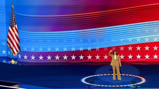 US Vice President Kamala Harris arrives for the Democratic National Convention (DNC) at the United Center in Chicago, Illinois, US, on Monday, Aug. 19, 2024. The race for the White House will reach a fever pitch this week, with Vice President Kamala Harris and Republican nominee Donald Trump battling for momentum, and attention, around the Democratic National Convention in Chicago. Photographer: Al Drago/Bloomberg(Bloomberg)