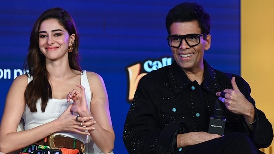 Ananya Panday and producer Karan Johar attend the trailer launch of their upcoming Amazon Prime Hindi-language web series Call Me Bae in Mumbai on August 20, 2024. (Photo by SUJIT JAISWAL / AFP)(AFP)