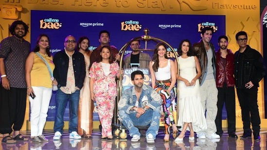 The cast and crew of Call Me Bae pose at the trailer launch event. The show is directed by Collin D'Cunha and created by Ishita Moitra. 