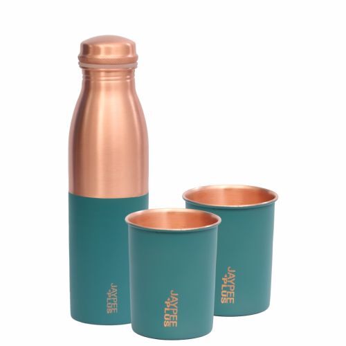 Copper water bottles with glasses from Jaypee Plus.