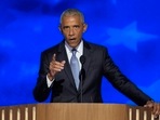 Former President Barack Obama speaking at the Democratic National Convention Tuesday, Aug. 20, 2024, in Chicago. Former President Barack Obama speaking at the Democratic National Convention Tuesday, Aug. 20, 2024, in Chicago.