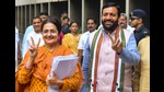 Former Congress leader Kiran Choudhry, the daughter-in-law of former chief minister Bansi Lal, is set to get elected unopposed to the Rajya Sabha from Haryana as nominee of the ruling Bharatiya Janata Party (BJP) after no other candidate entered the fray on Wednesday, the last day for filing the nomination. (PTI) Former Congress leader Kiran Choudhry, the daughter-in-law of former chief minister Bansi Lal, is set to get elected unopposed to the Rajya Sabha from Haryana as nominee of the ruling Bharatiya Janata Party (BJP) after no other candidate entered the fray on Wednesday, the last day for filing the nomination. (PTI)