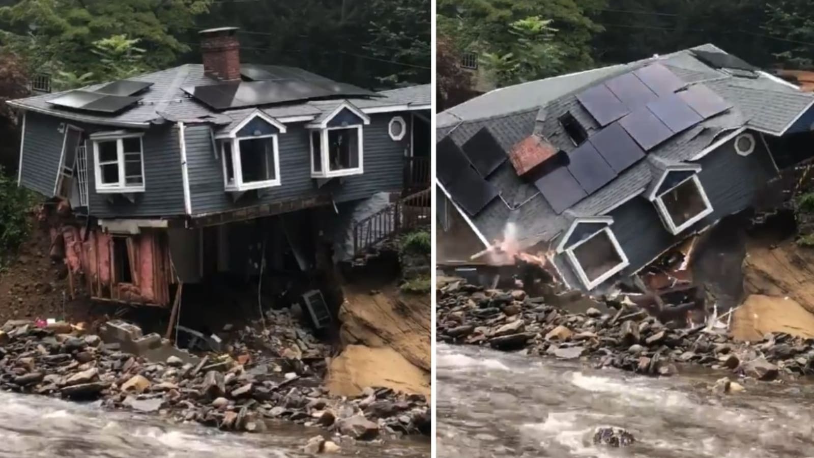 Connecticut home collapses, tossed into river by deadly storm in horrifying video: Watch