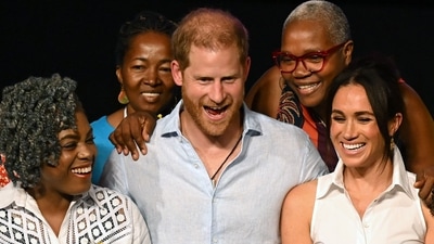Prince Harry and his wife, American actress Meghan Markle, are visiting Colombia at the invitation of Colombia's vice-President Francia Marquez, with whom they have attended various meetings with women and young people to reject discrimination and cyberbullying. (Photo by RAUL ARBOLEDA / AFP) (AFP) Prince Harry and his wife, American actress Meghan Markle, are visiting Colombia at the invitation of Colombia's vice-President Francia Marquez, with whom they have attended various meetings with women and young people to reject discrimination and cyberbullying. (Photo by RAUL ARBOLEDA / AFP) (AFP)