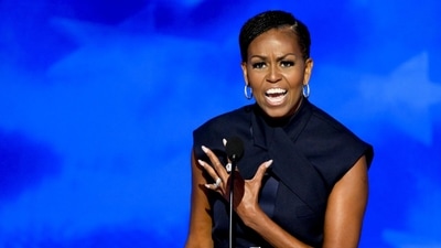 Former US First Lady Michelle Obama speaks during the Democratic National Convention (DNC) at the United Center in Chicago, Illinois, US, on Tuesday, Aug. 20, 2024. (Bloomberg) Former US First Lady Michelle Obama speaks during the Democratic National Convention (DNC) at the United Center in Chicago, Illinois, US, on Tuesday, Aug. 20, 2024. (Bloomberg)