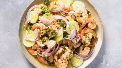 This image shows a recipe for drunken shrimp with tequila (Camarones Borrachos). (AP) This image shows a recipe for drunken shrimp with tequila (Camarones Borrachos). (AP)