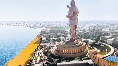 Envisaged over a decade ago, the statue measuring 350-ft to stand on a 100-ft pedestal will be the second tallest structure in the world after Statue of Unity, which is 597 ft tall Envisaged over a decade ago, the statue measuring 350-ft to stand on a 100-ft pedestal will be the second tallest structure in the world after Statue of Unity, which is 597 ft tall