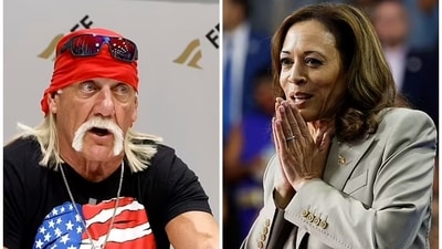 Hulk Hogan was in Medina, Ohio on Monday night for the promotion of his new beer at the Thirsty Cowboy saloon. He asked the audience, “Want me to body-slam Kamala Harris?” (Getty Images) Hulk Hogan was in Medina, Ohio on Monday night for the promotion of his new beer at the Thirsty Cowboy saloon. He asked the audience, “Want me to body-slam Kamala Harris?” (Getty Images)