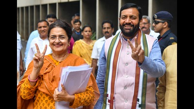 Former Congress leader Kiran Choudhry, the daughter-in-law of former chief minister Bansi Lal, is set to get elected unopposed to the Rajya Sabha from Haryana as nominee of the ruling Bharatiya Janata Party (BJP) after no other candidate entered the fray on Wednesday, the last day for filing the nomination. (PTI) Former Congress leader Kiran Choudhry, the daughter-in-law of former chief minister Bansi Lal, is set to get elected unopposed to the Rajya Sabha from Haryana as nominee of the ruling Bharatiya Janata Party (BJP) after no other candidate entered the fray on Wednesday, the last day for filing the nomination. (PTI)