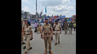 No untoward incident happened in the region and protests continued peacefully in the presence of heavy police forces in Karnal. (HT Photo) No untoward incident happened in the region and protests continued peacefully in the presence of heavy police forces in Karnal. (HT Photo)