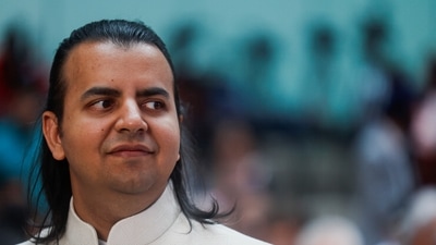 Bhavish Aggarwal, CEO of Ola Cabs and founder of Ola Electric attends Ola Electric's listing ceremony at the National Stock Exchange (NSE) in Mumbai. (Reuters)