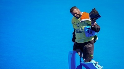 PR Sreejesh celebrates after India won the men's hockey bronze medal match (PTI) PR Sreejesh celebrates after India won the men's hockey bronze medal match (PTI)
