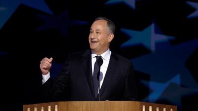 Second gentleman Doug Emhoff speaks on stage during the second day of the Democratic National Convention at the United Center in Chicago, Illinois, on Tuesday. (AFP) Second gentleman Doug Emhoff speaks on stage during the second day of the Democratic National Convention at the United Center in Chicago, Illinois, on Tuesday. (AFP)