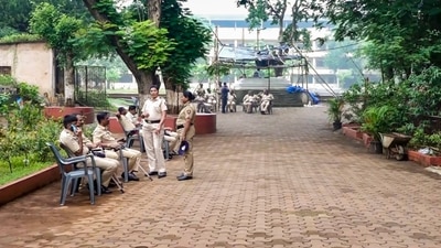 Police personnel deployed at the school in Badlapur a day after massive protests over alleged molestation of two school girls, in Thane district, Thursday, Aug. 21, 2024. (PTI) Police personnel deployed at the school in Badlapur a day after massive protests over alleged molestation of two school girls, in Thane district, Thursday, Aug. 21, 2024. (PTI)