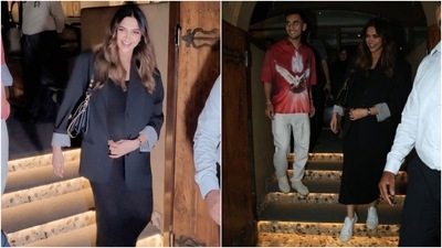 Mom-to-be Deepika Padukone enjoyed a dinner date with Lakshya Sen and Ranveer Singh's family. She wore a black midi dress, oversized blazer, striking accessories, white sneakers, and minimal makeup or the outing. (InstagramHT Photo/Varinder Chawla) Mom-to-be Deepika Padukone enjoyed a dinner date with Lakshya Sen and Ranveer Singh's family. She wore a black midi dress, oversized blazer, striking accessories, white sneakers, and minimal makeup or the outing. (InstagramHT Photo/Varinder Chawla)