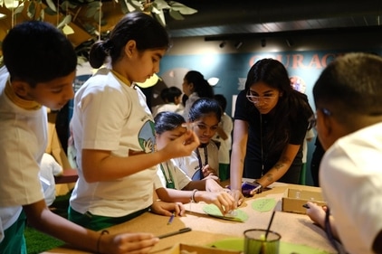 School students take part in the interactive workshops held at the Jane Goodall exhibit School students take part in the interactive workshops held at the Jane Goodall exhibit