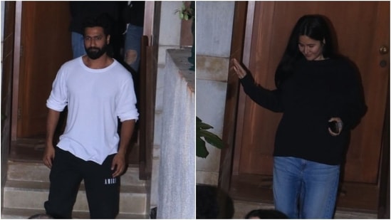 Vicky Kaushal and Katrina Kaif outside Zoya Akhtar's residence. (HT Photo/Varinder Chawla)