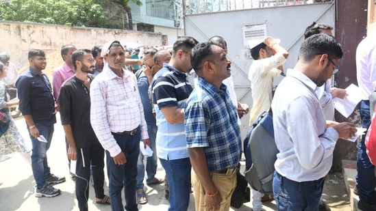On the first day, the exam is being held in two shifts – from 9 am to 12 pm and from 9 am to 12 pm and from 3 pm to 6 pm. (Photo by Santosh Kumar)