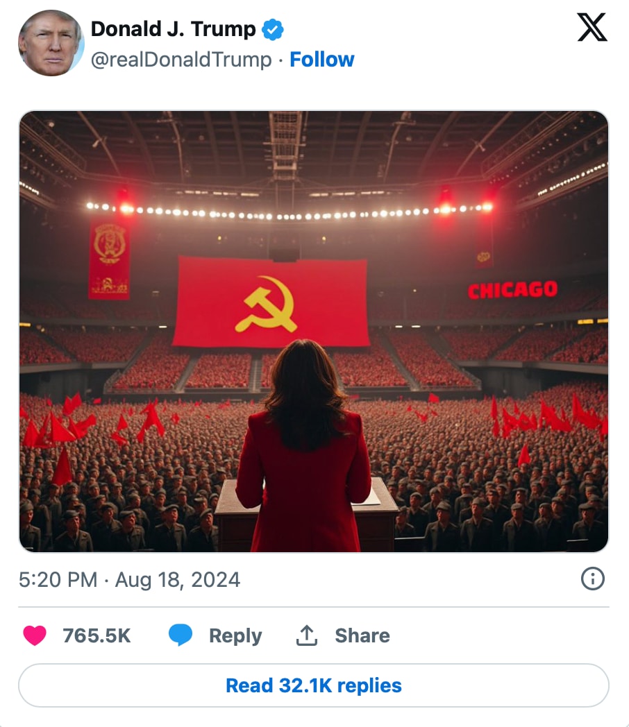 AI generated images and claiming them to be from rival Kamala Harris’ election rallies. AI generated images and claiming them to be from rival Kamala Harris’ election rallies.