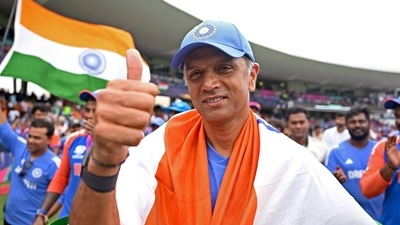 India's head coach Rahul Dravid after Team India wins the ICC Men's T20 World Cup 2024 final (ICC - X ) India's head coach Rahul Dravid after Team India wins the ICC Men's T20 World Cup 2024 final (ICC - X )
