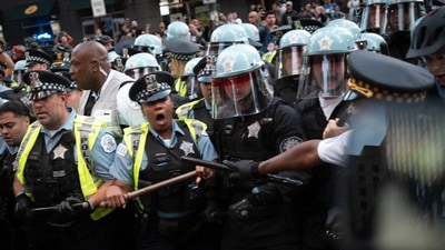 The demonstration, which stayed largely peaceful, came a day after violent clashes between police and protesters led to 56 arrests at a much smaller unsanctioned protest outside the Israeli Consulate. (Getty Images via AFP)