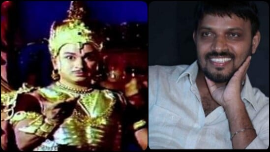 ಬಬ್ರುವಾಹನ ಸಿನಿಮಾದಲ್ಲಿ ಡಾ ರಾಜ್​ಕುಮಾರ್​ (ಎಡಚಿತ್ರ), ಚಿತ್ರಸಾಹಿತಿ ಕವಿರಾಜ್​ (ಬಲಚಿತ್ರ) 