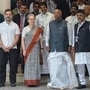 Bengaluru, July 18 (ANI): Congress Parliamentary Party (CPP) Chairperson Sonia Gandhi, Congress President Mallikarjun Kharge and party leader Rahul Gandhi pose for a picture with Karnataka Deputy Chief Minister DK Shivakumar as they arrive to attend the second day of the joint Opposition meeting, in Bengaluru on Tuesday. Jharkhand CM Hemant Soren and Congress General Secretary in-charge (Organisation) KC Venugopal are also seen. (ANI Photo/Shrikant Singh)