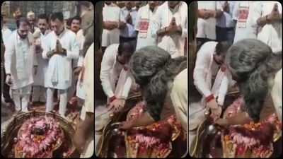 ಶಿವಲಿಂಗದ ಬಳಿಯೇ ಕೈ ತೊಳೆದ ಬಿಜೆಪಿ ಸಚಿವ ಶಿವಲಿಂಗದ ಬಳಿಯೇ ಕೈ ತೊಳೆದ ಬಿಜೆಪಿ ಸಚಿವ