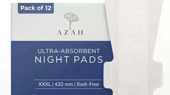 AZAH XXXL Pads for Women: ಇದು &nbsp;420 ಮಿಮೀ ಉದ್ದ XXXL ಅಳತೆಯ ಪ್ಯಾಡ್​ ಆಗಿದ್ದು, &nbsp;ಇತರ ಸ್ಯಾನಿಟರಿ ಪ್ಯಾಡ್‌ಗಳಿಗಿಂತ 5 ಪಟ್ಟು ಹೆಚ್ಚು ರಕ್ತ ಹೀರಿಕೊಳ್ಳುತ್ತದೆ ಎಂದು ಕಂಪನಿಯವರು ಹೇಳುತ್ತಾರೆ. ಸೋರಿಕೆ ಅಥವಾ ದದ್ದುಗಳ ಚಿಂತೆಯಿಲ್ಲದೆ ಬಳಕೆದಾರರು ಶಾಂತಿಯುತವಾಗಿ ಮಲಗಲು ಸಹಾಯ ಮಾಡುತ್ತದೆ.&nbsp;