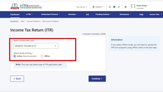 ಈ ರೀತಿ ಲಾಗಿನ್‌ ಆದ ಬಳಿಕ ಇ-ಫೈಲ್‌ ಆಯ್ಕೆ ಕ್ಲಿಕ್‌ ಮಾಡಿ. ಇನ್‌ಕಂ ಟ್ಯಾಕ್ಸ್‌ ರಿಟರ್ನ್‌ &gt; ಫೈಲ್‌ ಇನ್‌ಕಂ ಟ್ಯಾಕ್ಸ್‌ ರಿಟರ್ನ್‌ ಕ್ಲಿಕ್‌ ಮಾಡಿ. &nbsp;ಆಧಾರ್‌ಗೆ ಪಾನ್‌ ಲಿಂಕ್‌ ಆಗಿರದೆ ಇದ್ದರೆ ವಾರ್ನಿಂಗ್‌ ಬರುತ್ತದೆ.&nbsp;